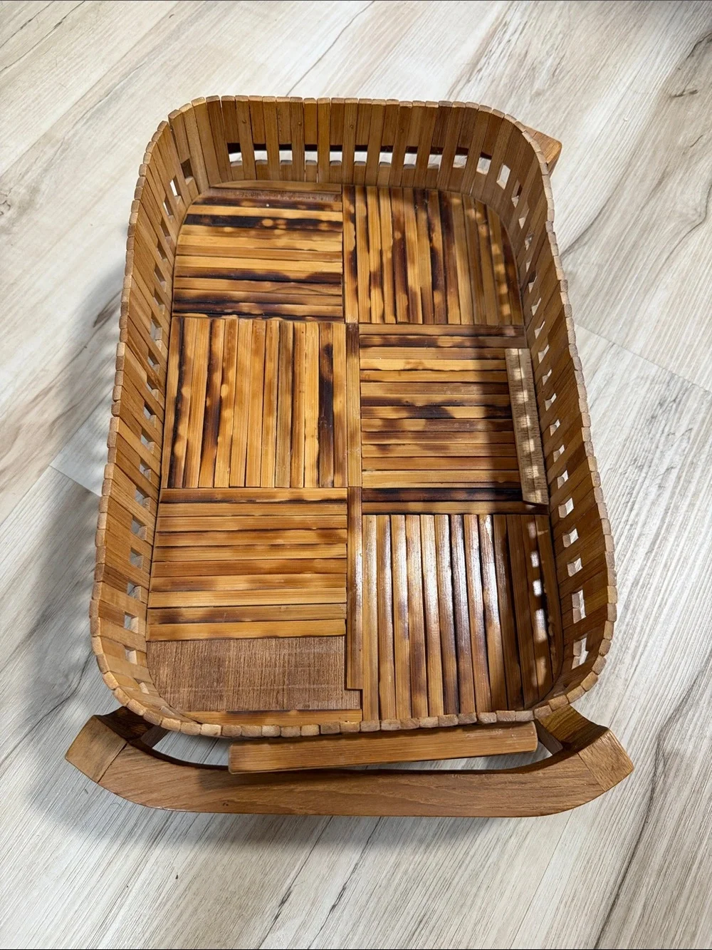 Vintage Gailstyn-Sutton Teak Wood Serving Basket Tray Set Thailand MCM Boho